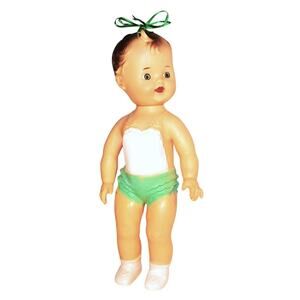 12" Rare 1956 Vintage Sun Rubber Co. Cute Little Girl w/Green Bow in Her Hair